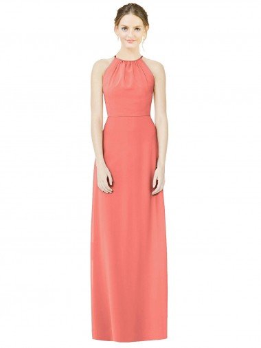Cheap Open Back Shirred Halter Chiffon Bridesmaid Dress Sydney