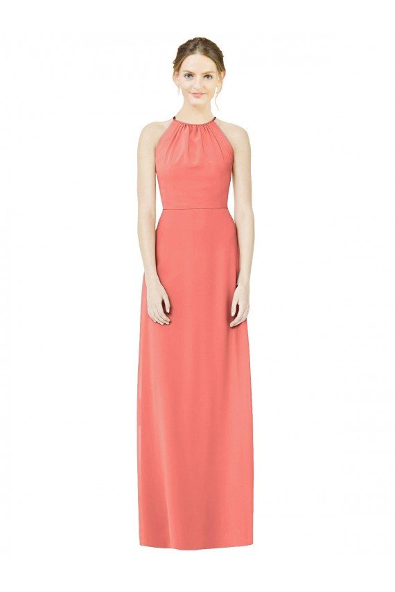 Cheap Open Back Shirred Halter Chiffon Bridesmaid Dress Sydney
