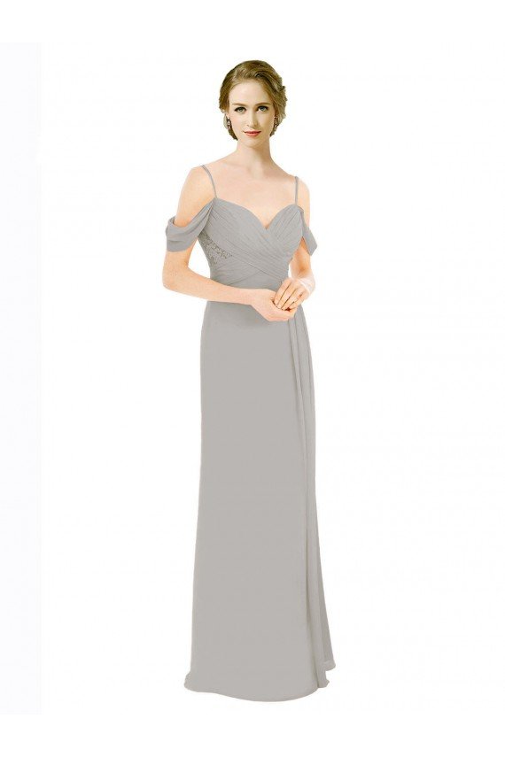 Cheap Draped Cold Shoulder Chiffon Bridesmaid Dress with Pleated Wrap Bodice Sydney