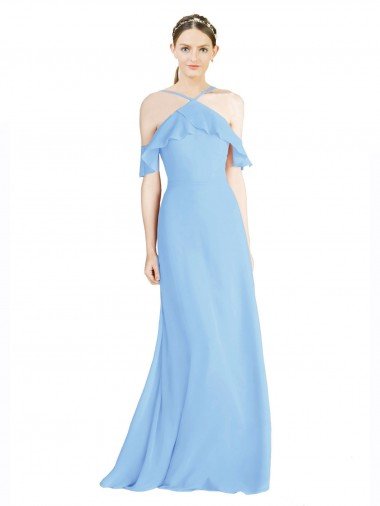 Cheap Halter Frill Cold Shoulder A-Line Chiffon Bridesmaid Dress Sydney