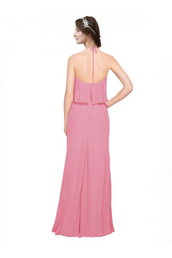 Cheap Ruffle Halter Neck A-Line Chiffon Bridesmaid Dress with Open Back Sydney