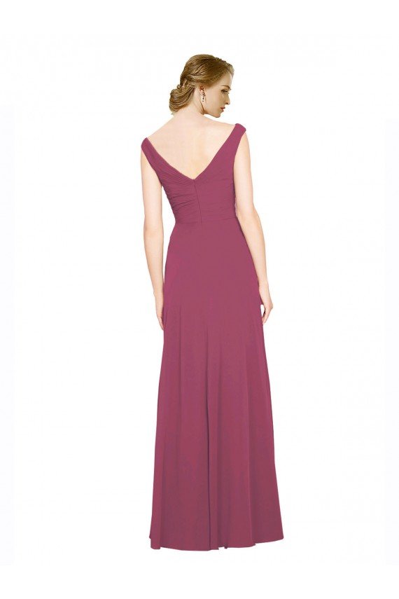 Cheap V-Neckline Long Chiffon Bridesmaid Dress with Wide V-Back Sydney