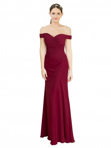 Cheap Off the Shoulder Long Chiffon Bridesmaid Dress / Prom Dress with Pleats Sydney