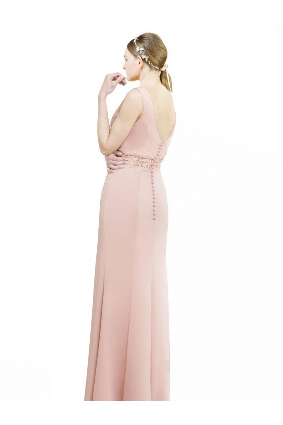 Cheap Full Length Long Chiffon Bridesmaid Dress with Pleated Lace Waist Sydney