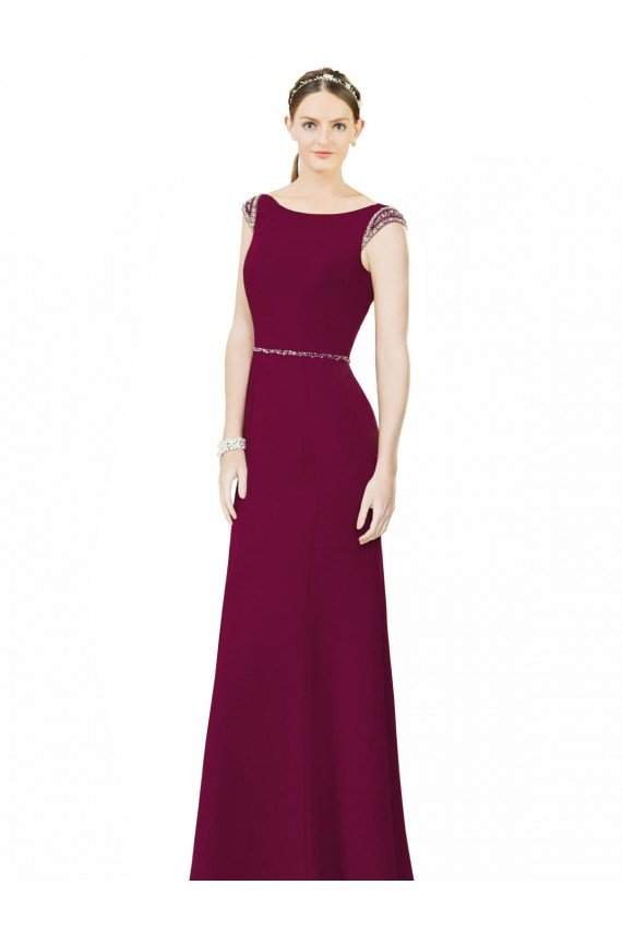 Cheap Slim Chiffon Bridesmaid Dress with Embellished Capped Sleeves Sydney