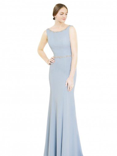 Cheap Full Length Chiffon Bridesmaid Dress with Sparkly Neckline and Belt Sydney