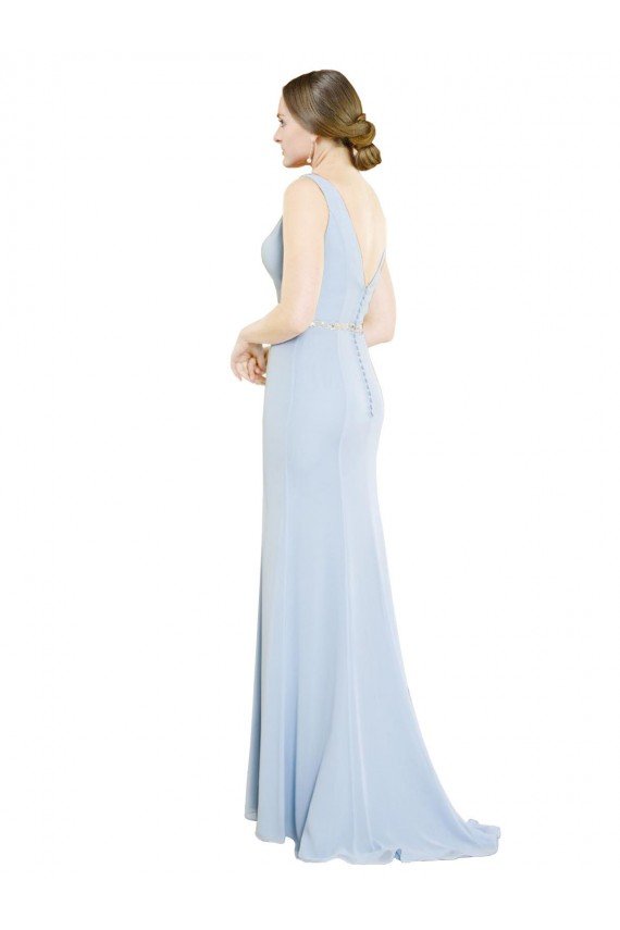 Cheap Full Length Chiffon Bridesmaid Dress with Sparkly Neckline and Belt Sydney