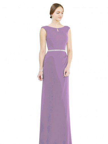 Cheap Long Chiffon Bridesmaid Dress with Boat Neckline and Keyhole Sydney