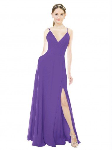 Cheap Long Chiffon A-Line Bridesmaid Dress with Deep V-Neckline and Side Slit Sydney