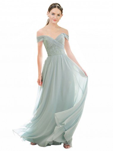 Cheap Romantic Bridesmaid Dress with Embroidered Off the Shoulder Bodice Sydney