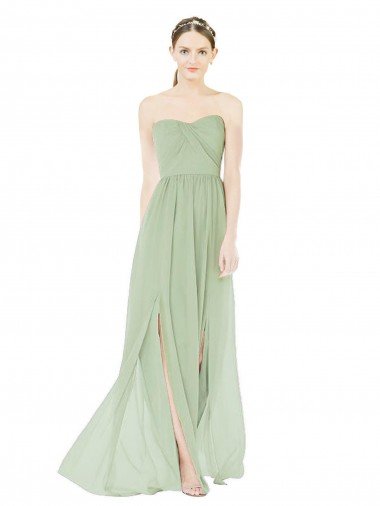 Cheap Strapless Draped Bodice Maxi Bridesmaid Dress with Front Slits Sydney