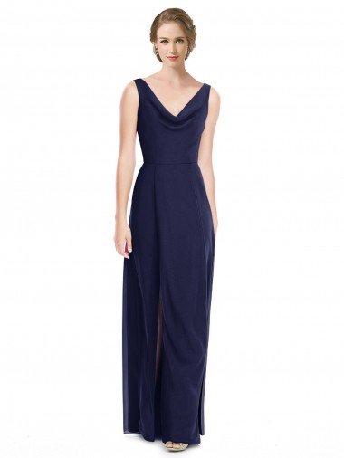 Cheap Cowl Neck Deep V-Back Chiffon Bridesmaid Dress with Side Front Slits Sydney