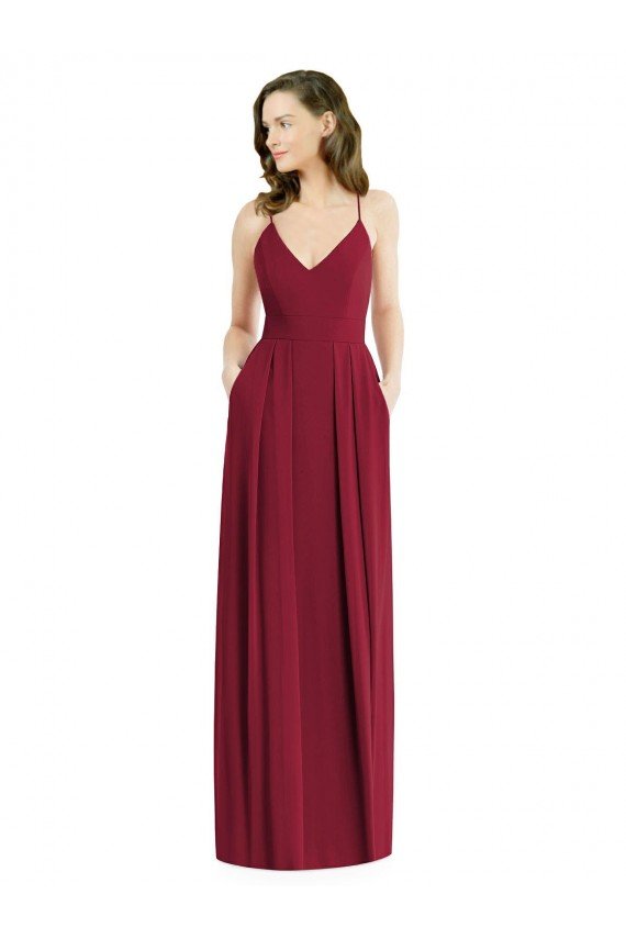 Cheap Pleated Skirt Chiffon Maxi Bridesmaid Dress with Pockets Sydney