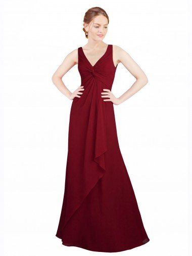 Cheap Twist-Knot V-Neckline Long Chiffon Bridesmaid Dress Sydney