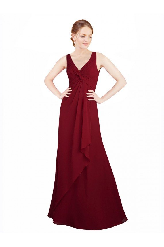 Cheap Twist-Knot V-Neckline Long Chiffon Bridesmaid Dress Sydney