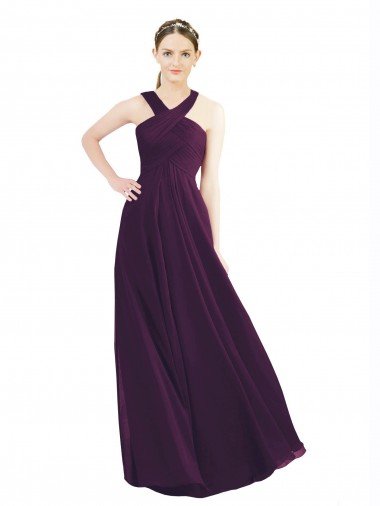 Cheap Draped Long Chiffon Bridesmaid Dress with Unique Crossed Neckline Sydney