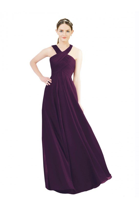 Cheap Draped Long Chiffon Bridesmaid Dress with Unique Crossed Neckline Sydney