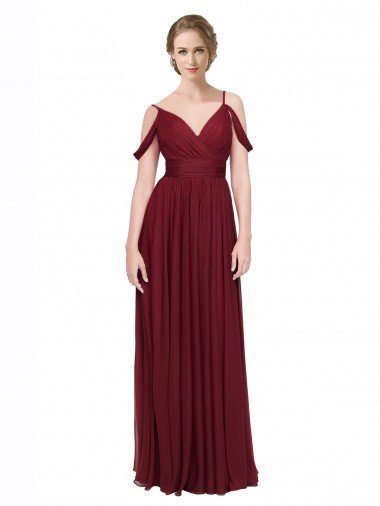 Cheap Off the Shoulder V-Neck Petite Chiffon Bridesmaid Dress with Open Back Sydney