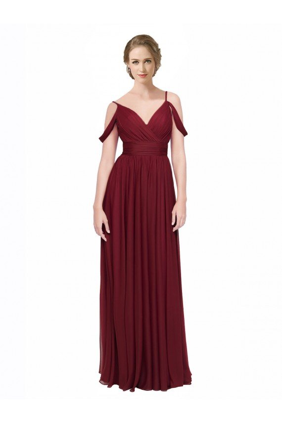 Cheap Off the Shoulder V-Neck Petite Chiffon Bridesmaid Dress with Open Back Sydney