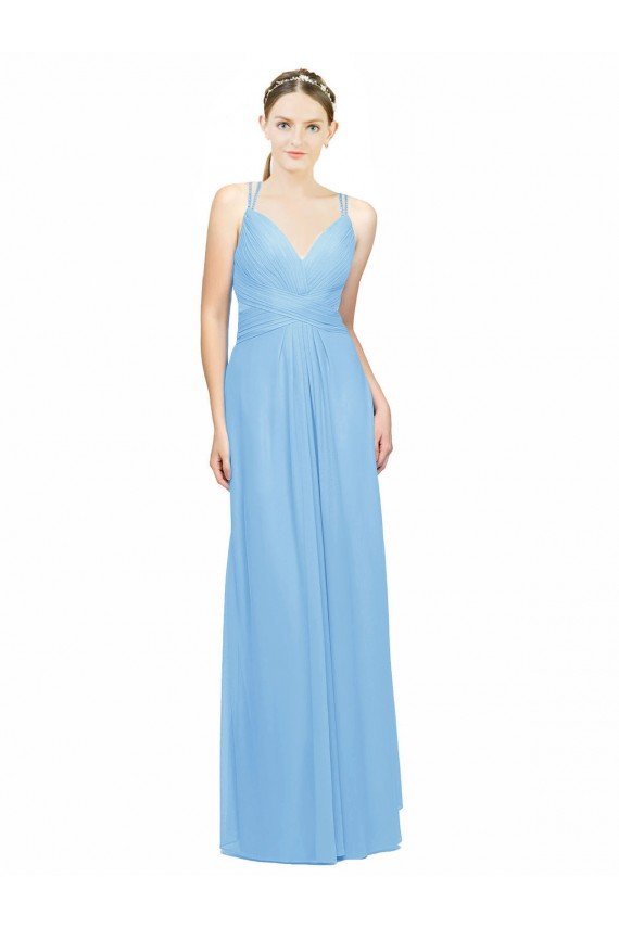 Cheap Double Straps Shoulder V-Neck Sheath Chiffon Bridesmaid Dress with Keyhole Back Sydney