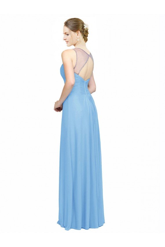 Cheap Double Straps Shoulder V-Neck Sheath Chiffon Bridesmaid Dress with Keyhole Back Sydney