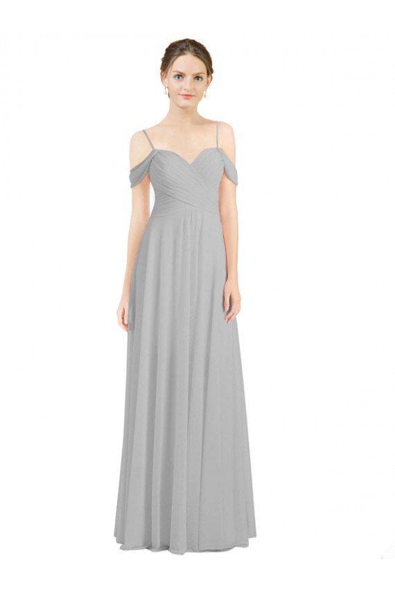 Cheap Off the Shoulder Long Chiffon Bridesmaid Dress with Ruched Bodice Sydney
