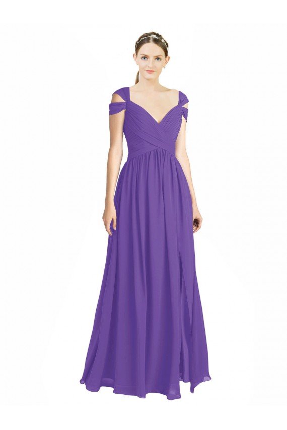 Cheap Off the Shoulder Cap Sleeves Chiffon Bridesmaid Dress with Pleats Sydney