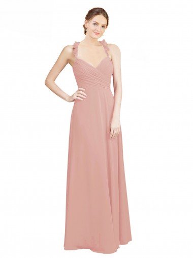 Cheap Ruched Sweetheart Halter Neckline Chiffon Bridesmaid Dress with Tie Open Back Sydney