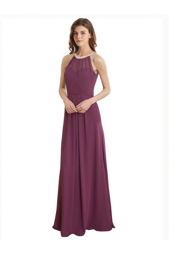 Cheap High Neckline Long Chiffon Bridesmaid Dress with Beaded Trim Sydney
