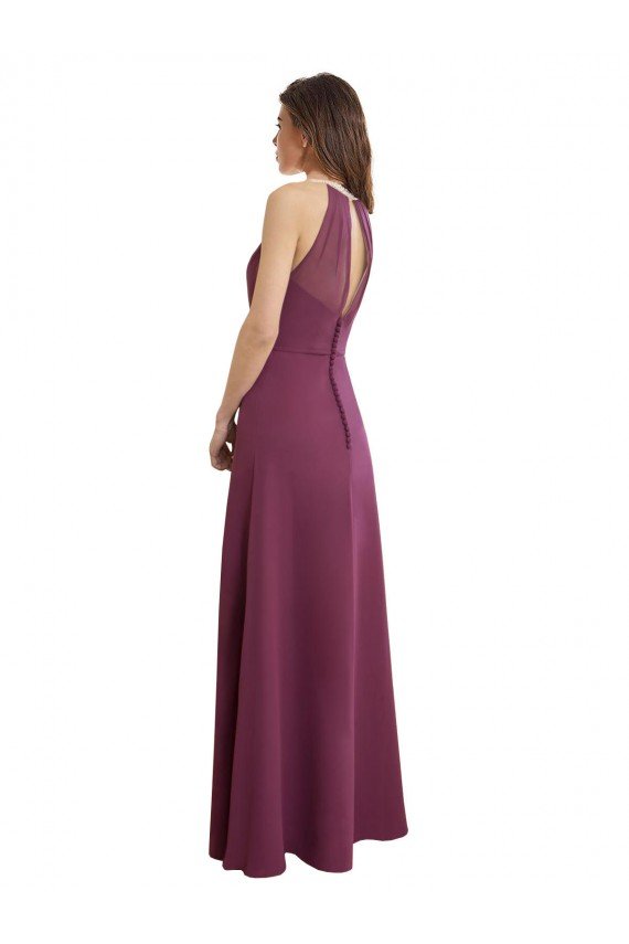 Cheap High Neckline Long Chiffon Bridesmaid Dress with Beaded Trim Sydney