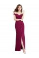 Cheap Off the Shoulder Chiffon Bridesmaid Dress with Lace Appliques and Front Slit Sydney