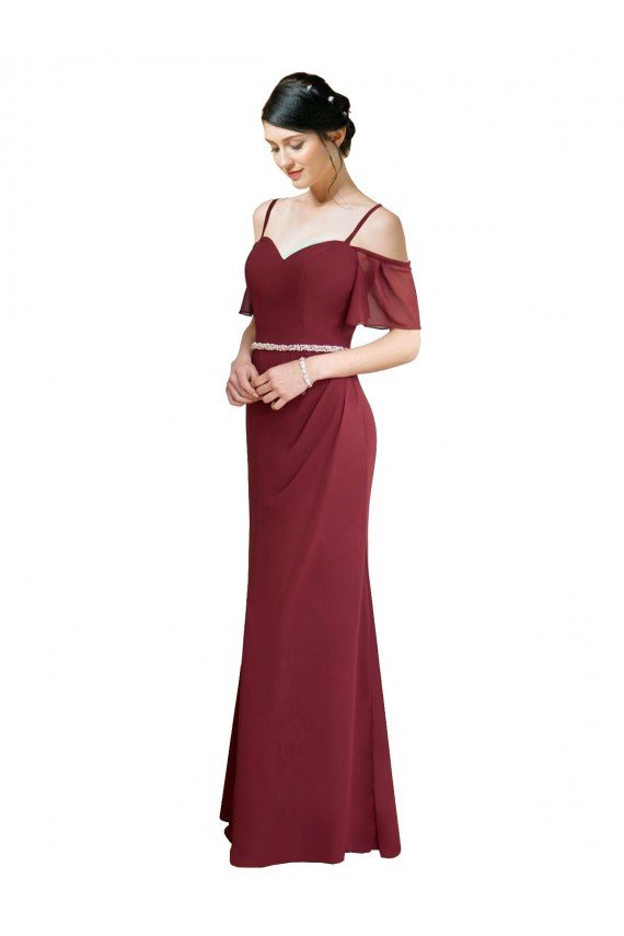 Cheap Draped Cold Shoulder Long Chiffon Bridesmaid Dress with Spaghetti Straps Sydney