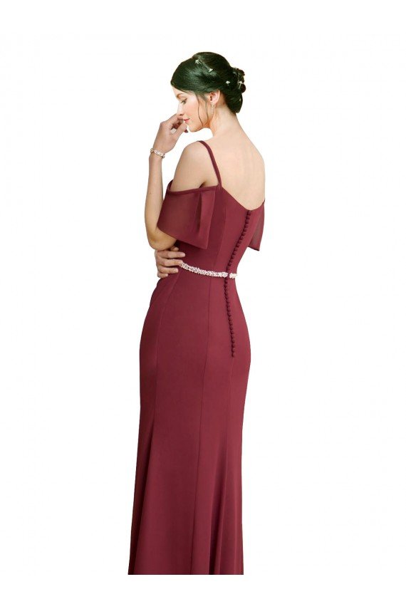 Cheap Draped Cold Shoulder Long Chiffon Bridesmaid Dress with Spaghetti Straps Sydney