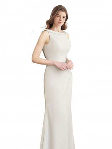 Cheap Long Chiffon Bridesmaid Dress with Boat Neckline and Satin Collar Sydney