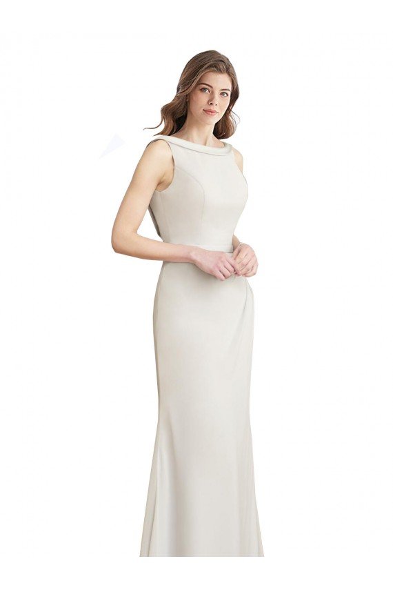 Cheap Long Chiffon Bridesmaid Dress with Boat Neckline and Satin Collar Sydney