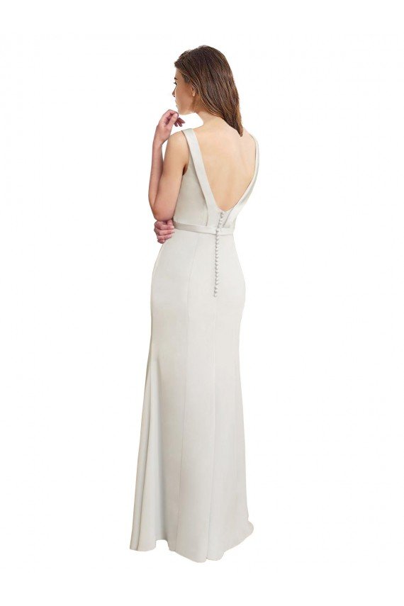 Cheap Long Chiffon Bridesmaid Dress with Boat Neckline and Satin Collar Sydney