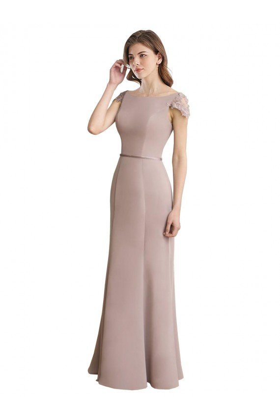 Cheap Capped Sleeves Embroidered with Applique Lace Mermaid Chiffon Bridesmaid Dress Sydney