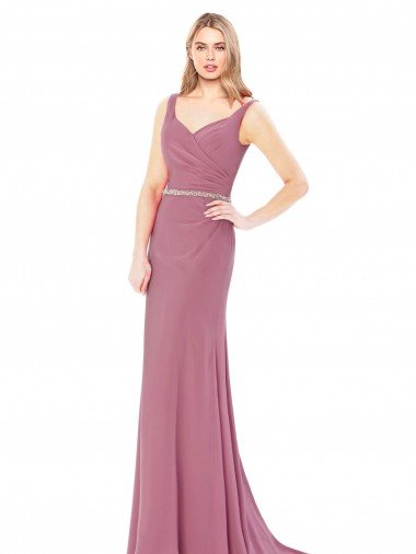 Cheap Long Slim Chiffon Bridesmaid Dress / Prom Dress with Beaded Waist Sydney