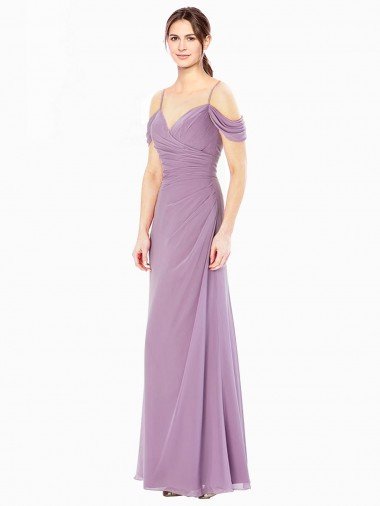 Cheap Draped Off the Shoulder Sweetheart Chiffon Bridesmaid Dress with Button Back Sydney