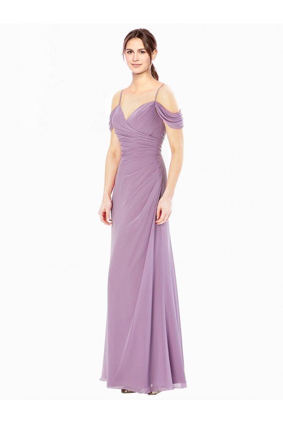 Cheap Draped Off the Shoulder Sweetheart Chiffon Bridesmaid Dress with Button Back Sydney