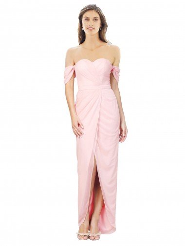 Cheap High Low Off the Shoulder Strapless Ruched Chiffon Bridesmaid Dress Sydney