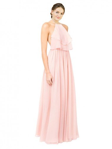 Cheap Halter Neck Chiffon Bridesmaid Dress with Double Ruffle Front Sydney