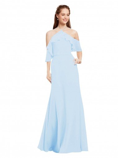 Cheap Chiffon Halter Neck Bridesmaids Dress with Flounced Neckline Sydney