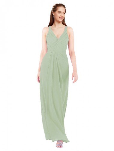 Cheap Feminine Chiffon Bridesmaid Dress with Ruching and V-Neckline Sydney