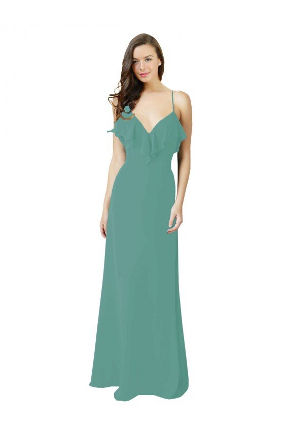 Cheap Full Length Chiffon Bridesmaid Dress with Ruffled V-Neckline Sydney