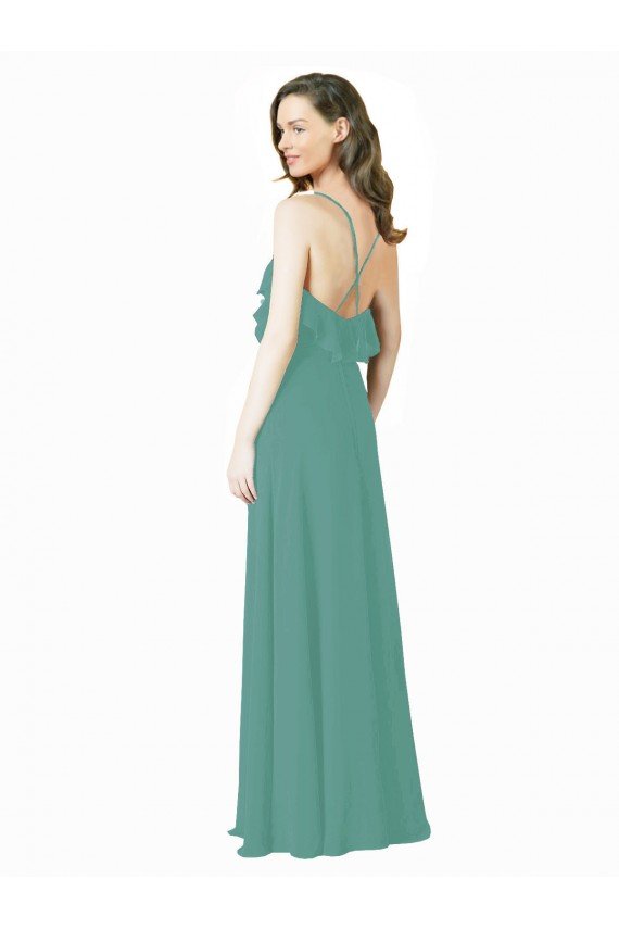Cheap Full Length Chiffon Bridesmaid Dress with Ruffled V-Neckline Sydney