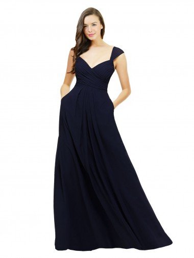 Cheap Chiffon Bridesmaid Dress with Rouched Draped Bodice and Watteau Back Sydney