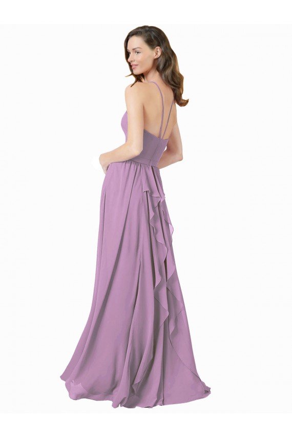Cheap High Halter Chiffon Bridesmaid Dress with Ruffle Details Back Sydney