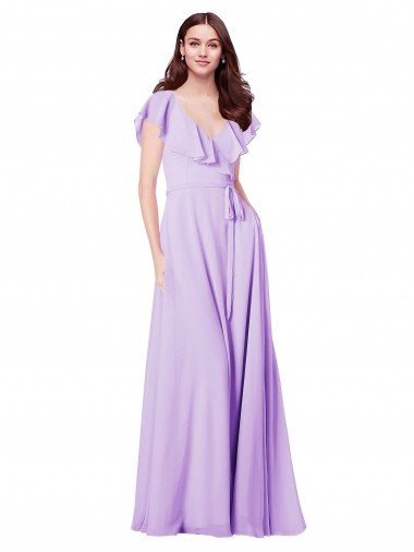 Cheap Flutter Sleeves V-Neck Chiffon Bridesmaid Dress Sydney