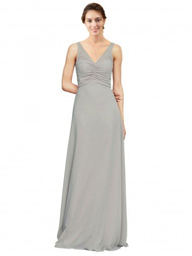 Cheap V-Neck Chiffon Bridesmaid Dress with Illusion Gathered Bodice Sydney